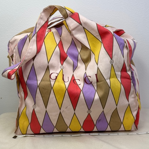 Gucci Harlequin Pattern Canvas Tote in Red, Yellow, Purple - Picture 3 of 11